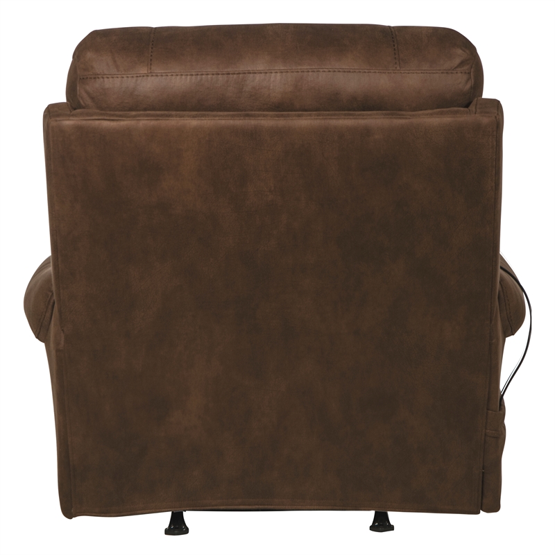 Bowery Hill Power Rocker Recliner with Heat & Massage in Brown Polyester Fabric