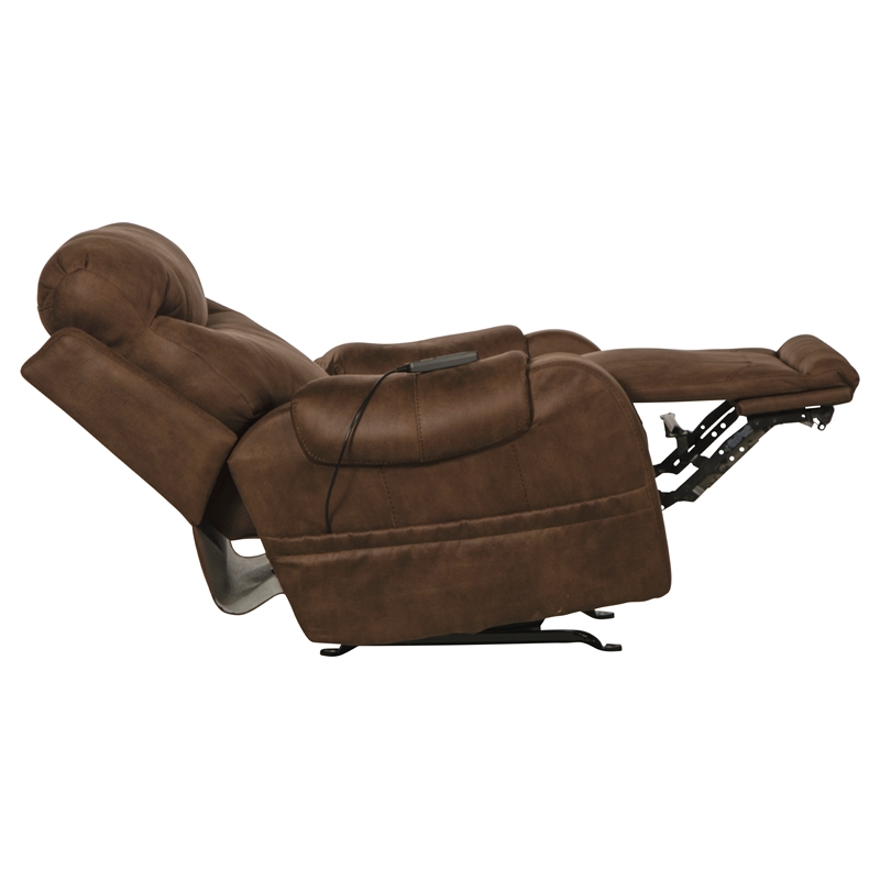 Bowery Hill Power Rocker Recliner with Heat & Massage in Brown Polyester Fabric