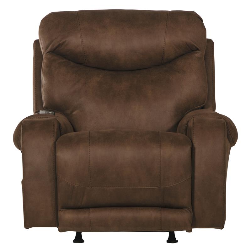 Bowery Hill Power Rocker Recliner with Heat & Massage in Brown Polyester Fabric