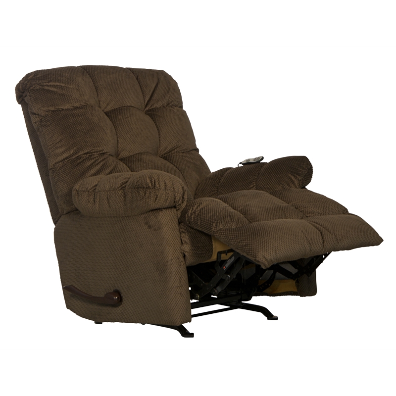 Bowery Hill Chaise Rocker Recliner with Heat & Massage in Brown Polyester Fabric