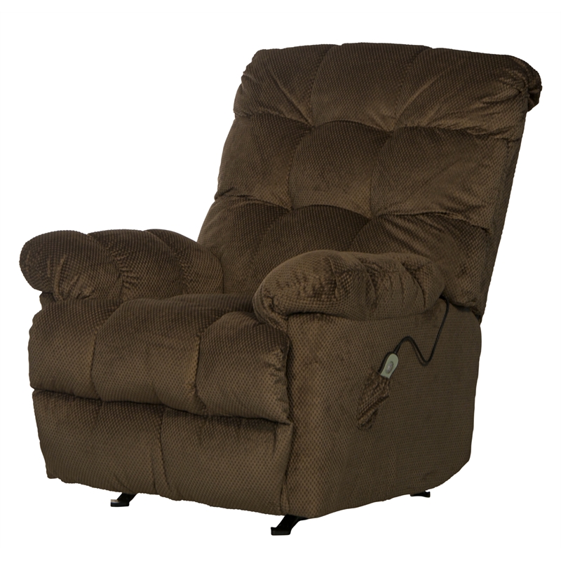 Bowery Hill Chaise Rocker Recliner with Heat & Massage in Brown Polyester Fabric