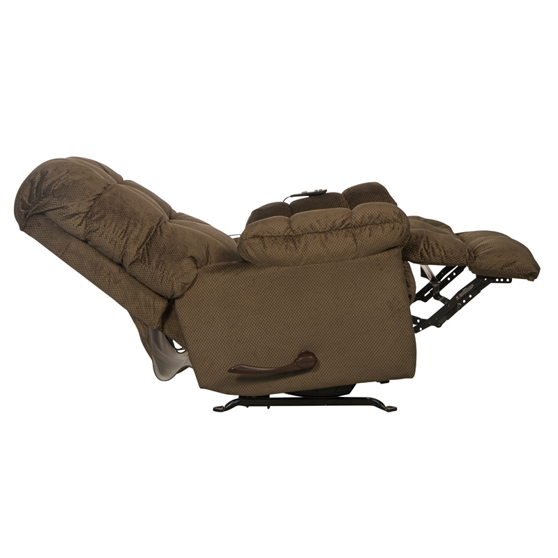 Bowery Hill Chaise Rocker Recliner with Heat & Massage in Brown Polyester Fabric