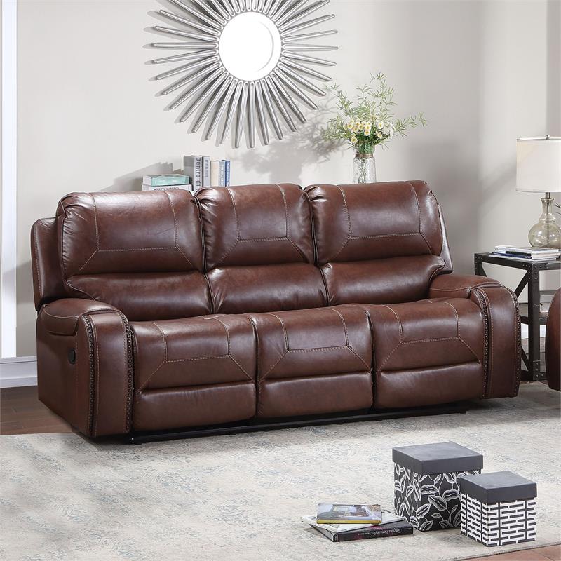 Bowery Hill Contemporary Brown Faux Leather Manual Recliner Sofa