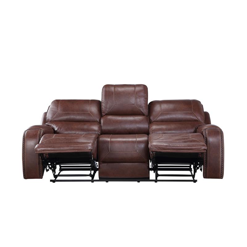 Bowery Hill Contemporary Brown Faux Leather Manual Recliner Sofa