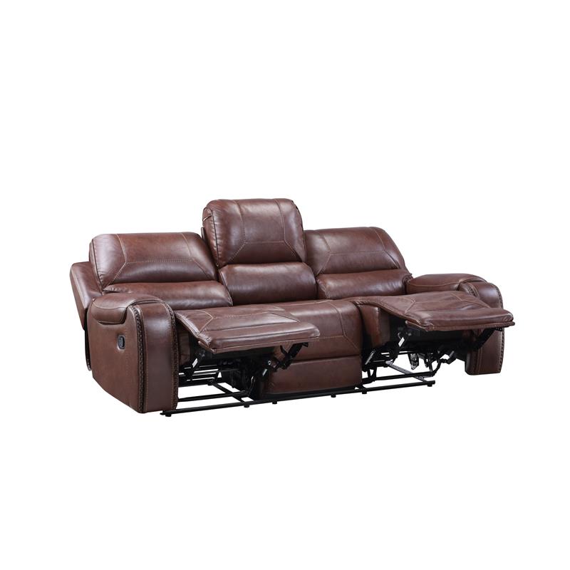Bowery Hill Contemporary Brown Faux Leather Manual Recliner Sofa