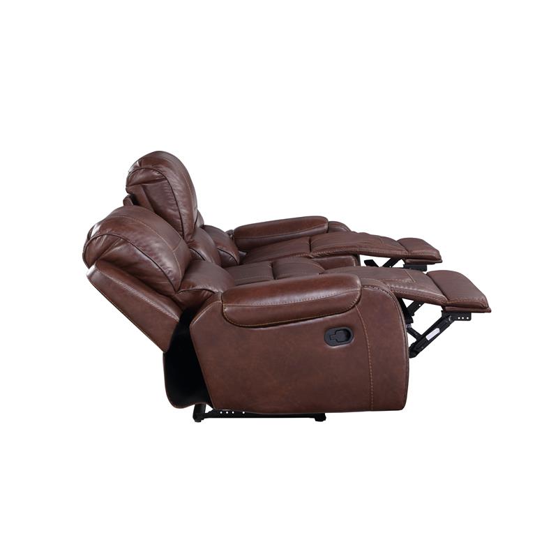 Bowery Hill Contemporary Brown Faux Leather Manual Recliner Sofa
