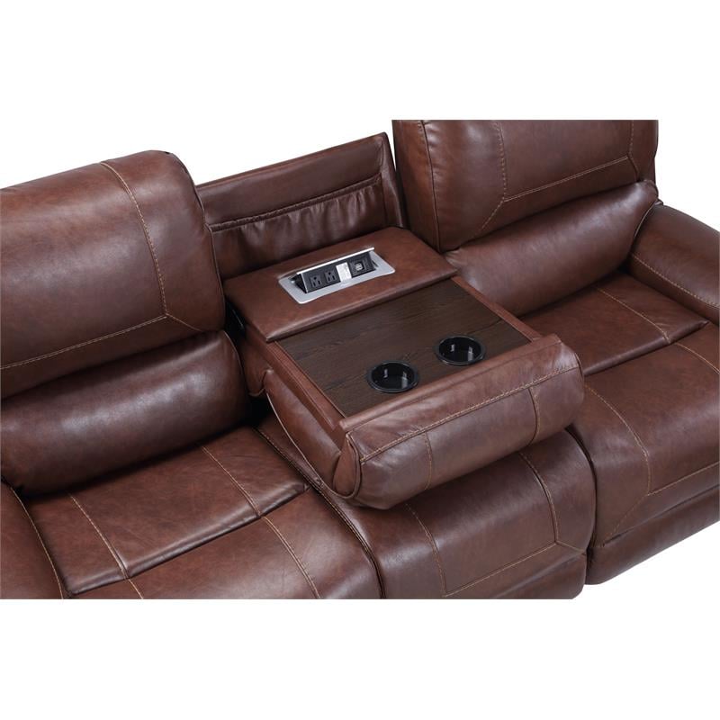 Bowery Hill Contemporary Brown Faux Leather Manual Recliner Sofa