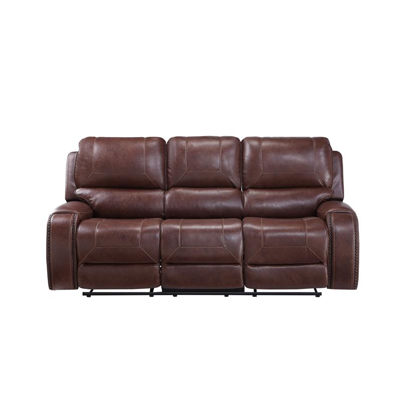 Bowery Hill Contemporary Brown Faux Leather Manual Recliner Sofa