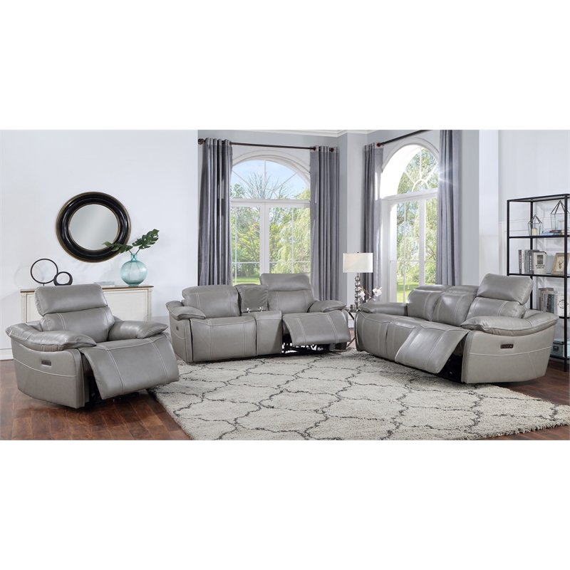 Bowery Hill Modern Smoke Gray Leather Power Console Loveseat
