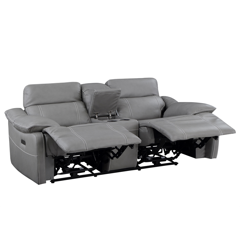 Bowery Hill Modern Smoke Gray Leather Power Console Loveseat