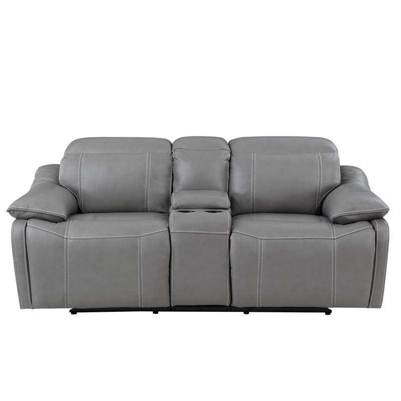 Bowery Hill Modern Smoke Gray Leather Power Console Loveseat