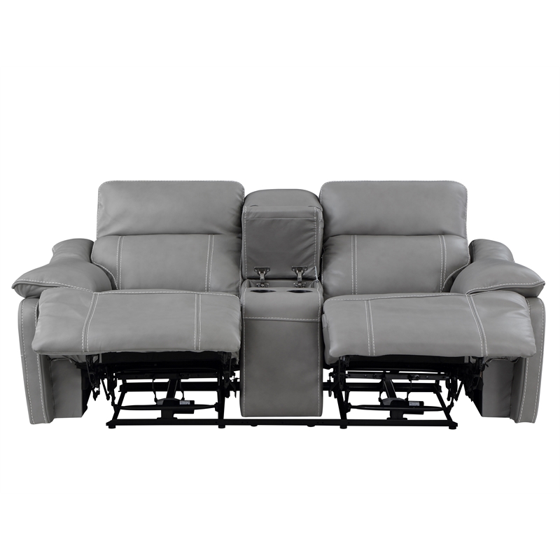 Bowery Hill Modern Smoke Gray Leather Power Console Loveseat