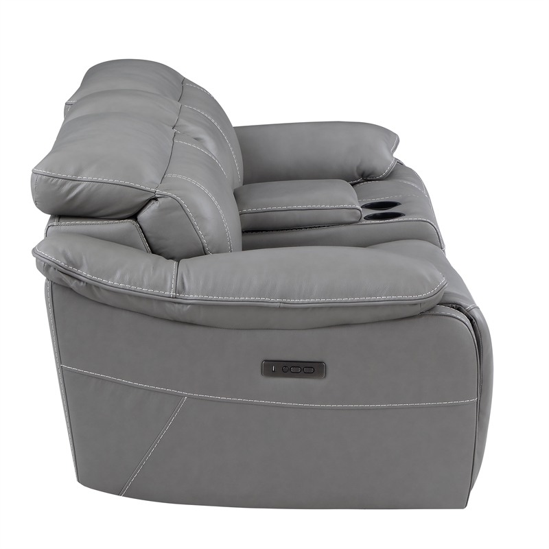 Bowery Hill Modern Smoke Gray Leather Power Console Loveseat