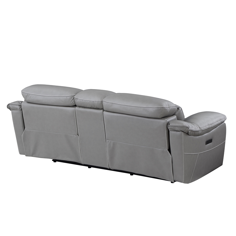 Bowery Hill Modern Smoke Gray Leather Power Console Loveseat