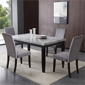 Bowery Hill Modern 64&quot Marble Top 5-Piece Dining Set in Gray