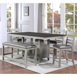 Bowery Hill Wood Stone Gray and Charcoal Dining Set Rectangular Storage 80&quot Unassembled