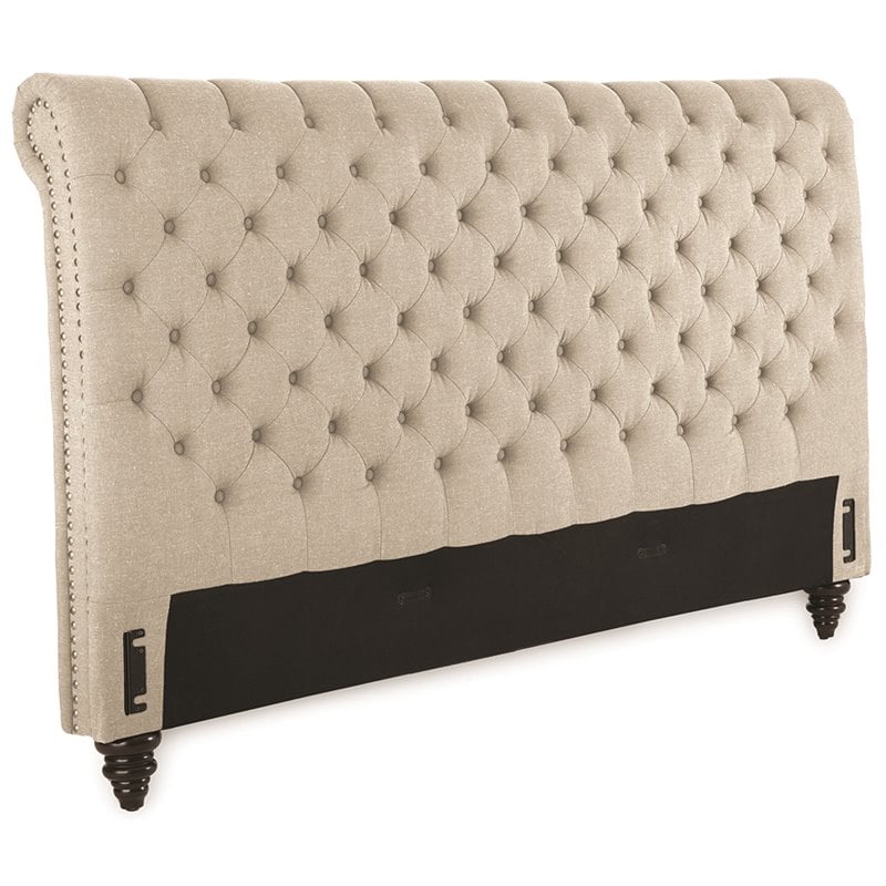 Bowery Hill Tufted Queen Sleigh Bed in Sand Beige upholstery
