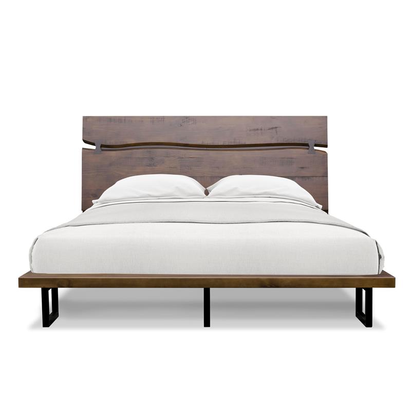 Bowery Hill Solid Wood Queen Platform Bed in Distressed Cocoa