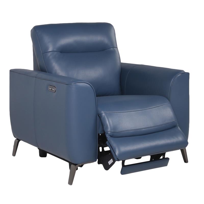 Bowery Hill Ocean Blue Top Grain Leather Power Reclining Chair