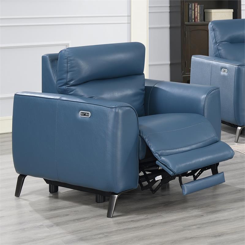 Bowery Hill Ocean Blue Top Grain Leather Power Reclining Chair