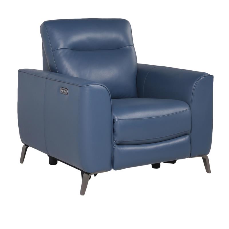Bowery Hill Ocean Blue Top Grain Leather Power Reclining Chair