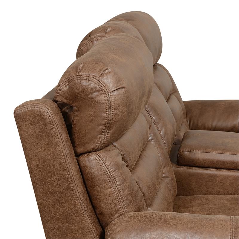 Bowery Hill Cinnamon Faux Leather Power Recliner Console Loveseat