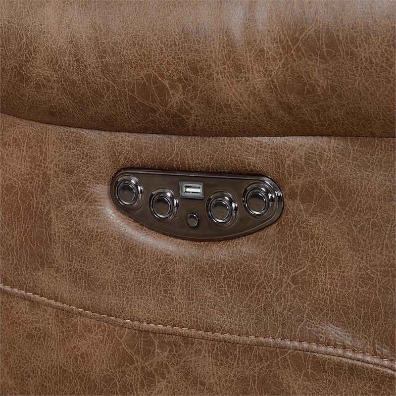 Bowery Hill Cinnamon Faux Leather Power Recliner Console Loveseat