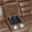 Bowery Hill Cinnamon Faux Leather Power Recliner Console Loveseat