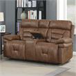 Bowery Hill Cinnamon Faux Leather Power Recliner Console Loveseat