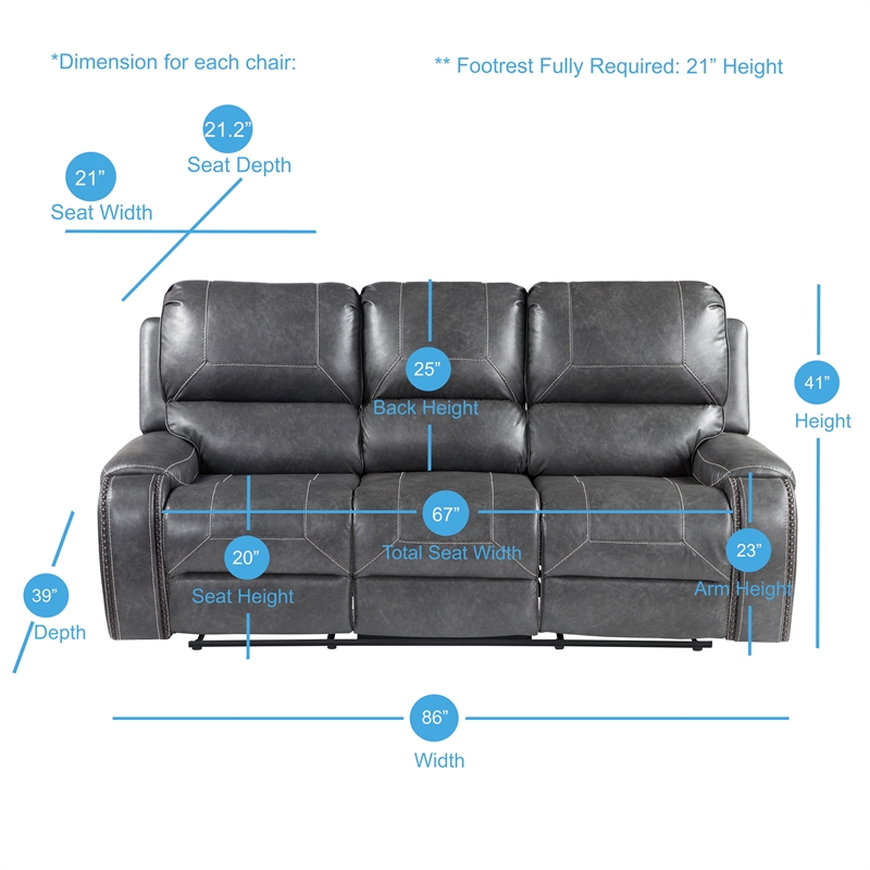 Bowery Hill Gray Faux Leather Manual Reclining 3-Piece Motion Set