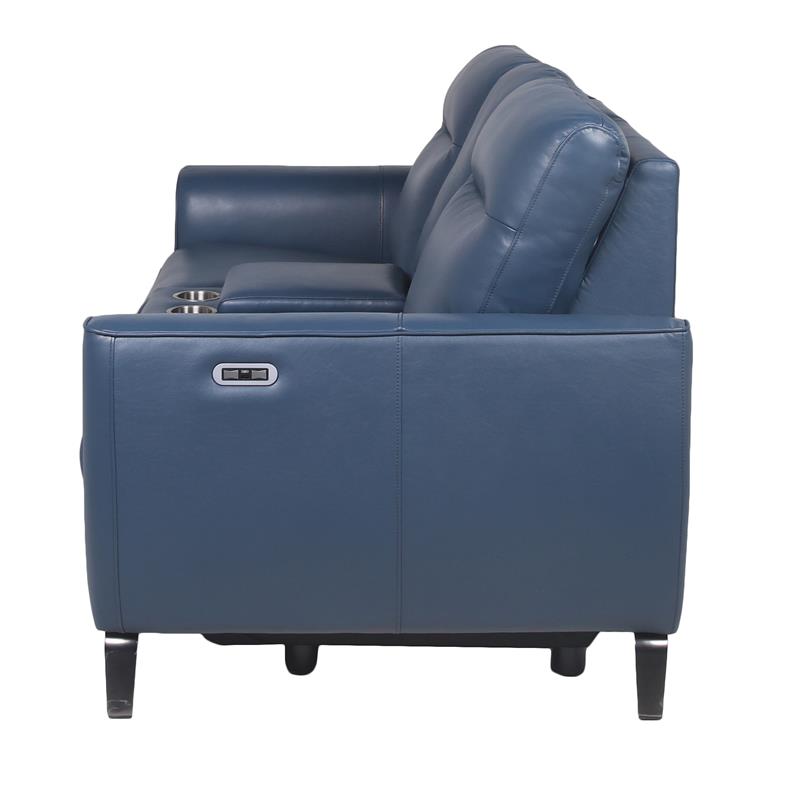 Bowery Hill Ocean Blue Top Grain Leather Power Reclining Console Loveseat