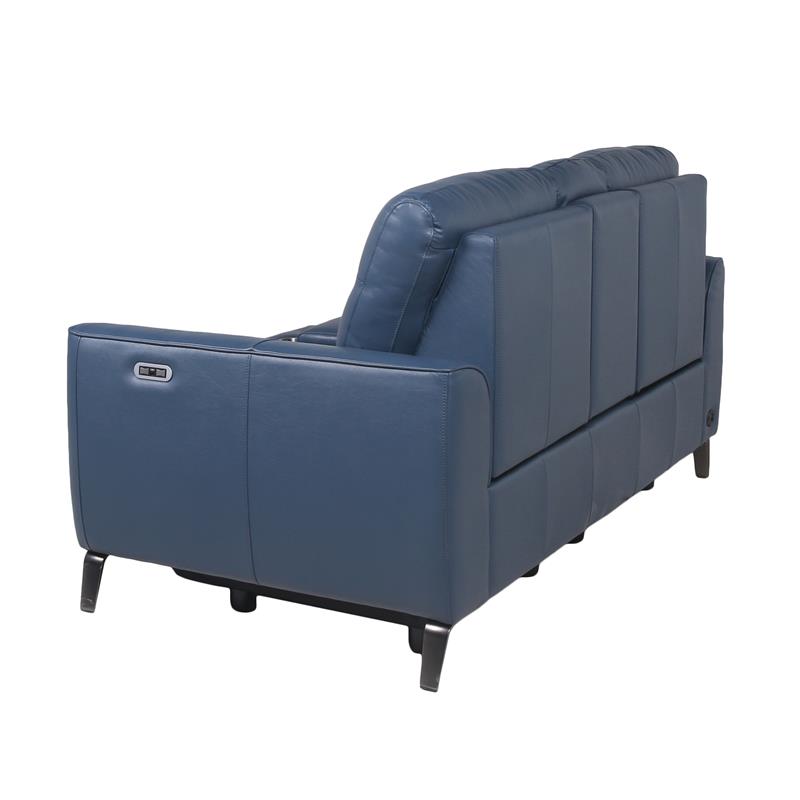 Bowery Hill Ocean Blue Top Grain Leather Power Reclining Console Loveseat
