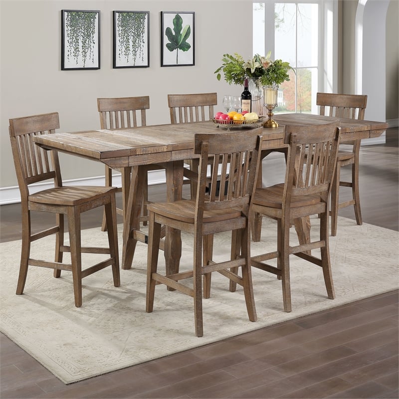 Bowery Hill Light Brown Distressed Wood Counter Height 5-Piece Dining Set