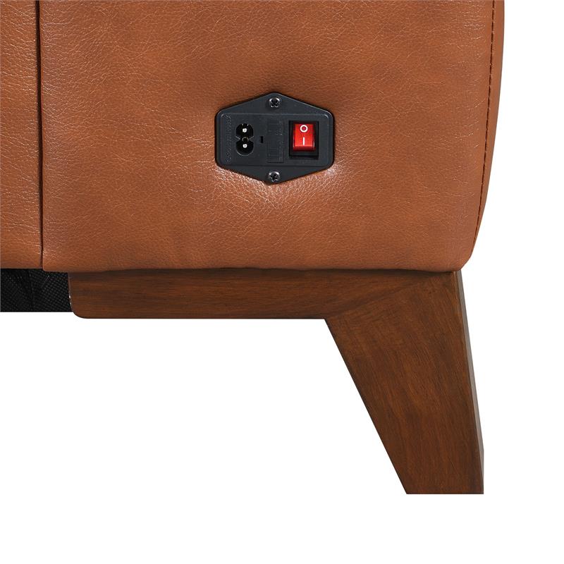 Bowery Hill Top Grain Leather Power Reclining Sofa in Brown/Mocha Legs