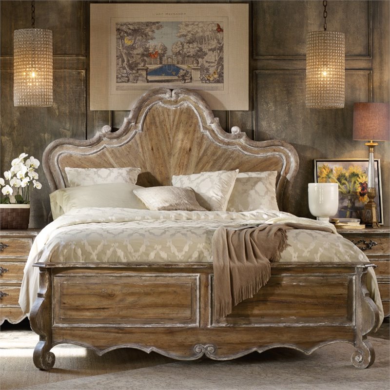 Bowery Hill Contemporary California King Wood Panel Bed in Caramel Froth
