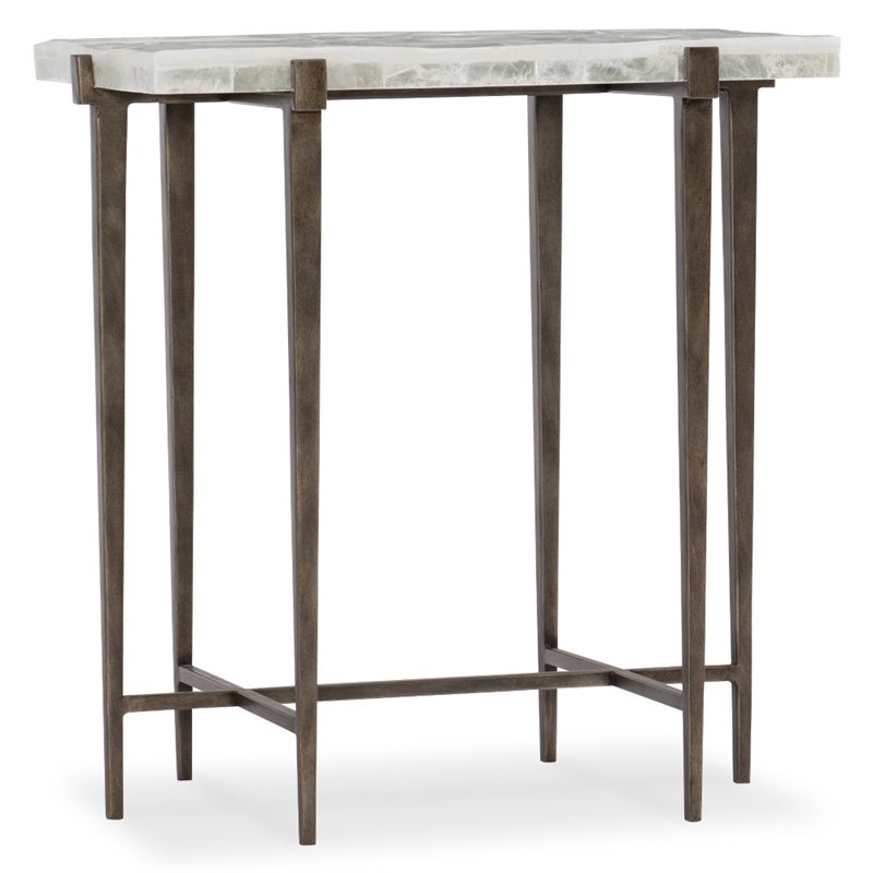 Bowery Hill Contemporary Stone Top Accent Table in White / Cream / Beige
