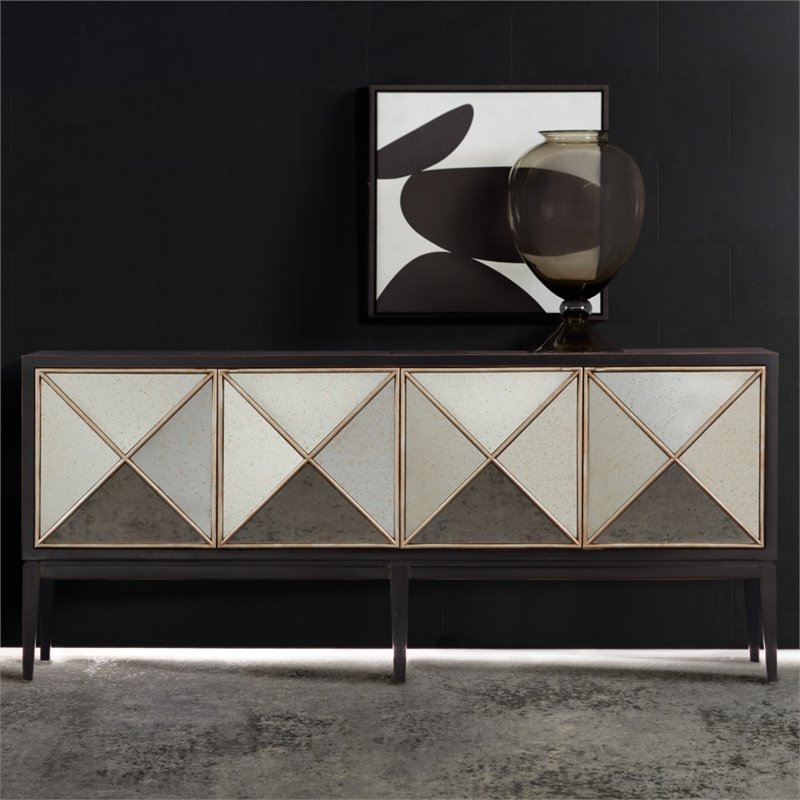 Bowery Hill Modern / Contemporary 4 Door Console Table in Black