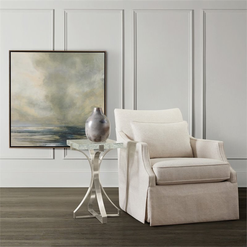 Bowery Hill Contemporary Bubble Glass Top Accent End Table in Chrome