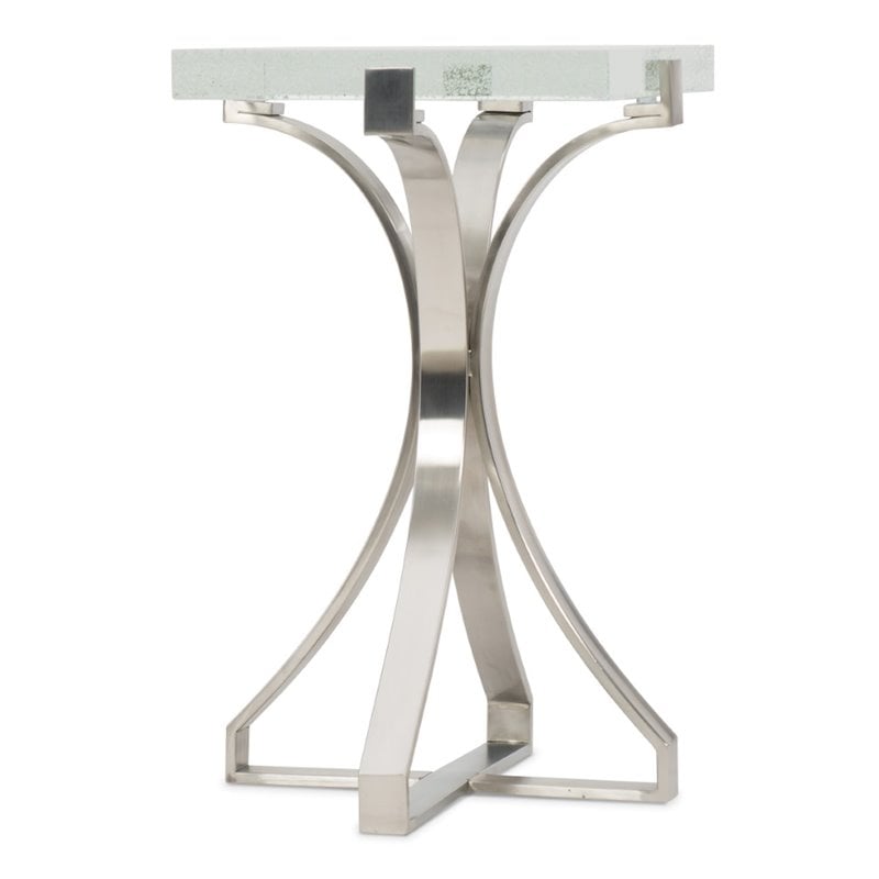Bowery Hill Contemporary Bubble Glass Top Accent End Table in Chrome