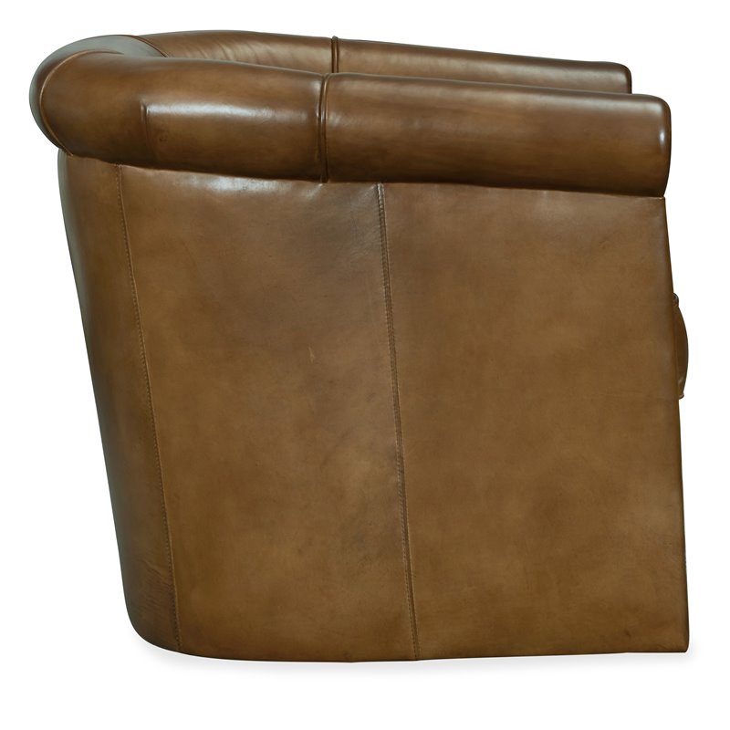 Bowery Hill Modern / Contemporary Swivel Leather Club Chair in Brown Leather