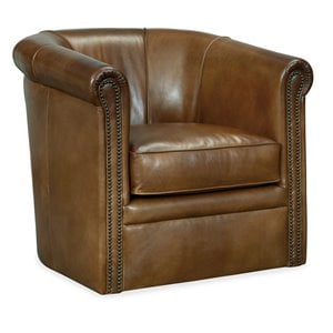 Bowery Hill Modern / Contemporary Swivel Leather Club Chair in Brown Leather