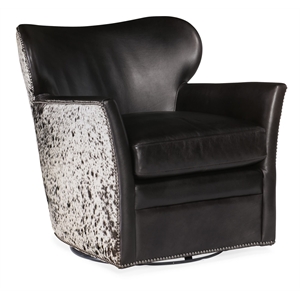 Bowery Hill Kato Leather Living Room Swivel Chair with Salt Pepper HOH