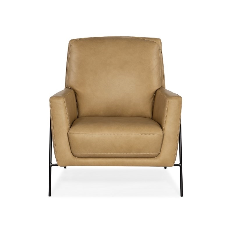Bowery Hill Contemporary Leather and Metal Club Chair in Tan Finish