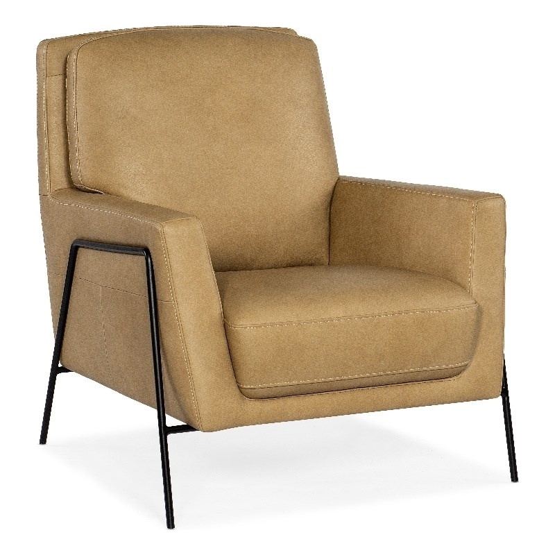 Bowery Hill Contemporary Leather and Metal Club Chair in Tan Finish