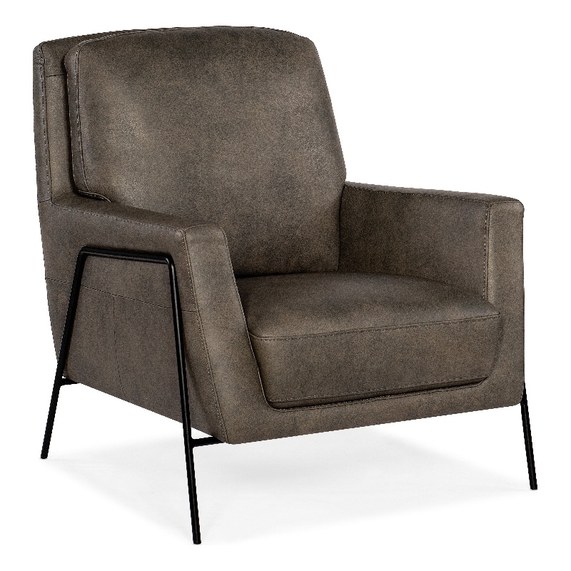 Bowery Hill Contemporary Leather and Metal Club Chair in Gray Finish
