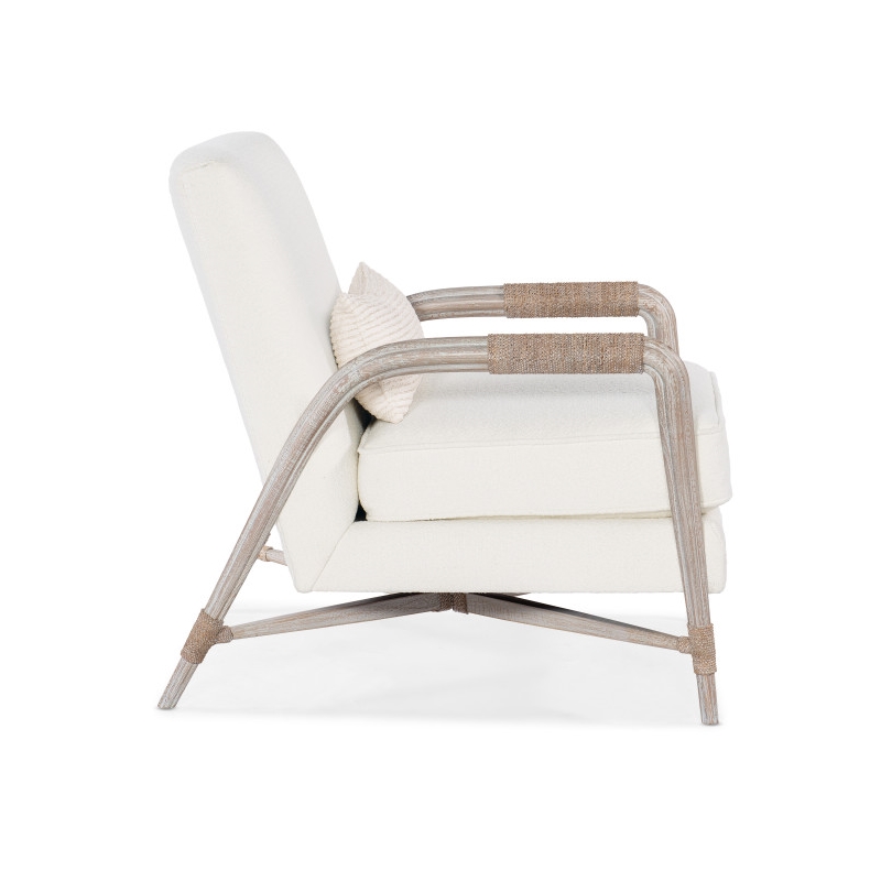 Bowery Hill Wood Fabric and Rope Accent Lounge Chair in White
