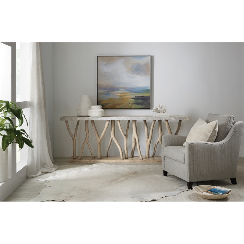 Bowery Hill Contemporary Veneer and Resin Console Table in Natural/Stone