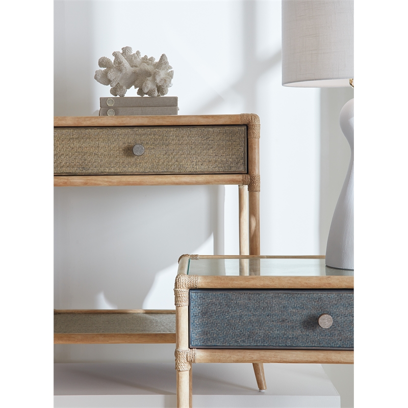 Bowery Hill Modern / Contemporary Wood Rattan Bedside Table in Beige