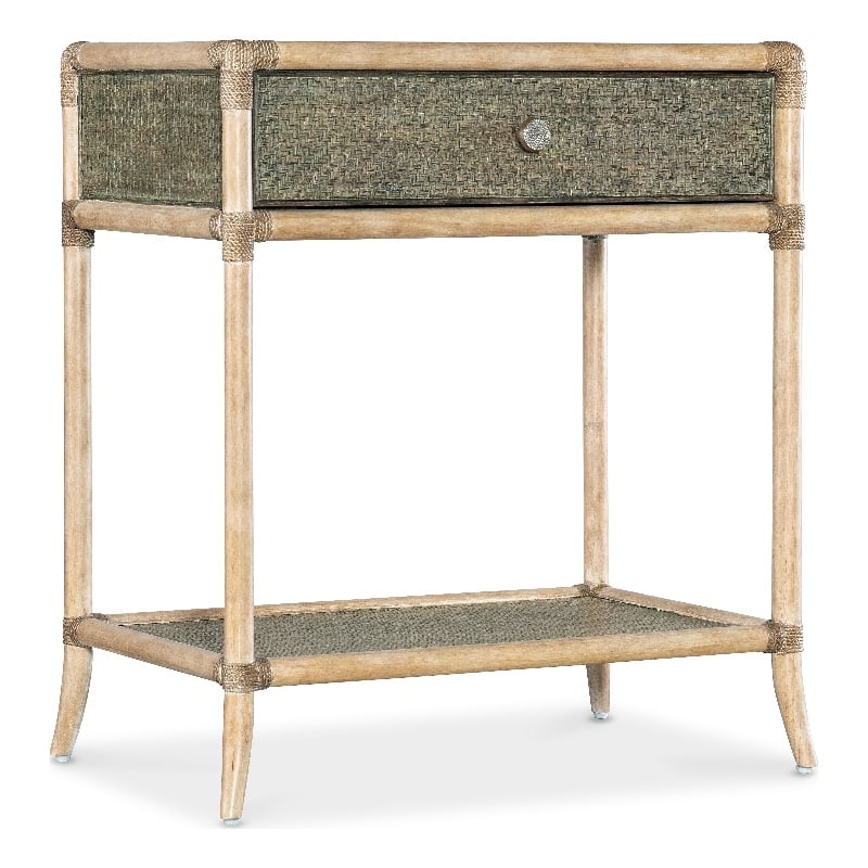 Bowery Hill Modern / Contemporary Wood Rattan Bedside Table in Beige