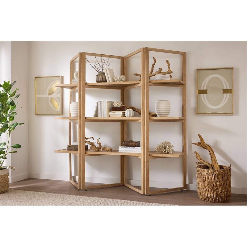 Bowery Hill Modern / Contemporary Folding Wood Framed Etagere in Beige
